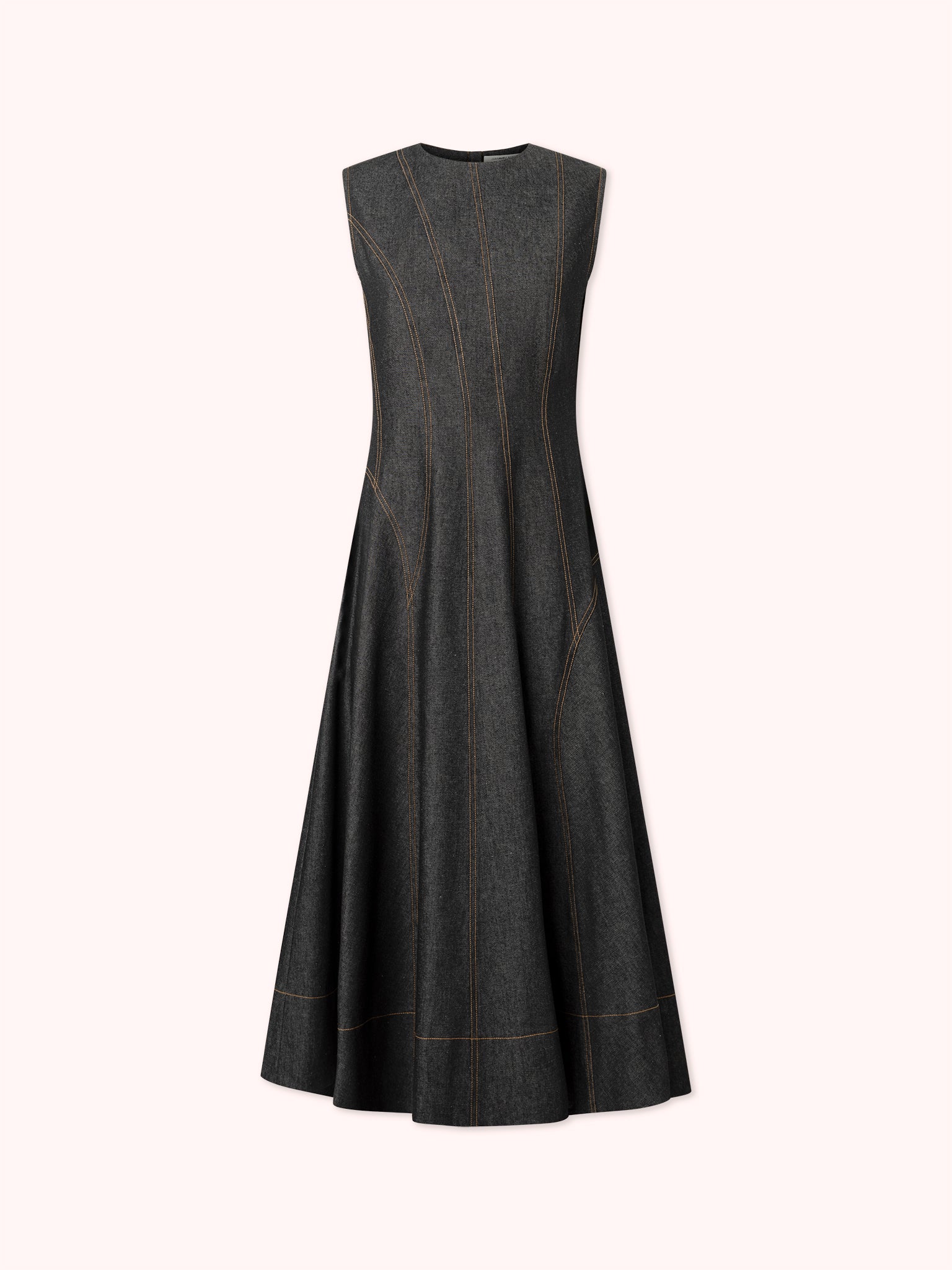 VESTIDO MIDI DENIM CON COSTURAS VISTAS NEGRO