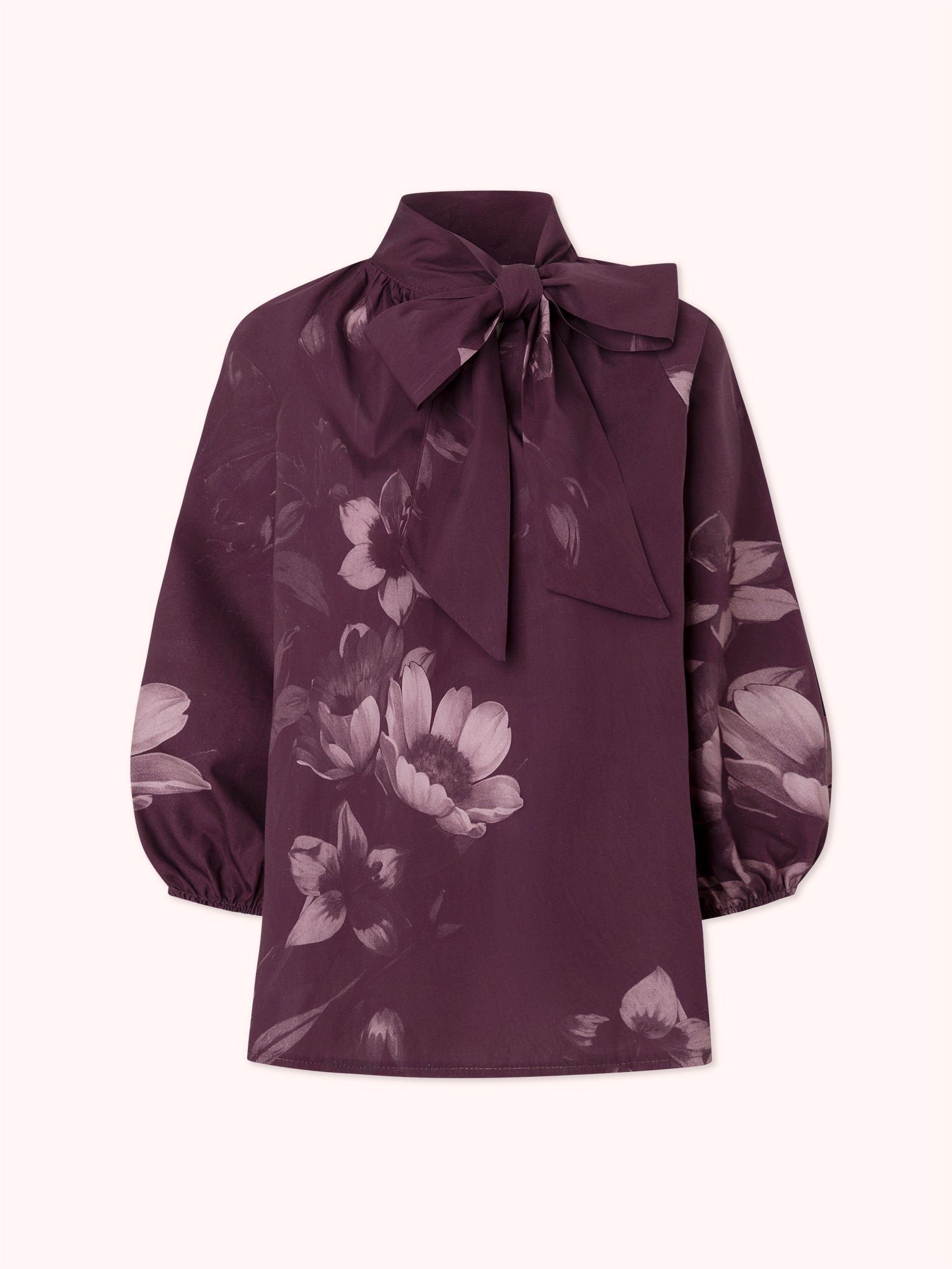 BLUSA MANGA ABULLONADA CON ESTAMPADO FLORAL MORADO