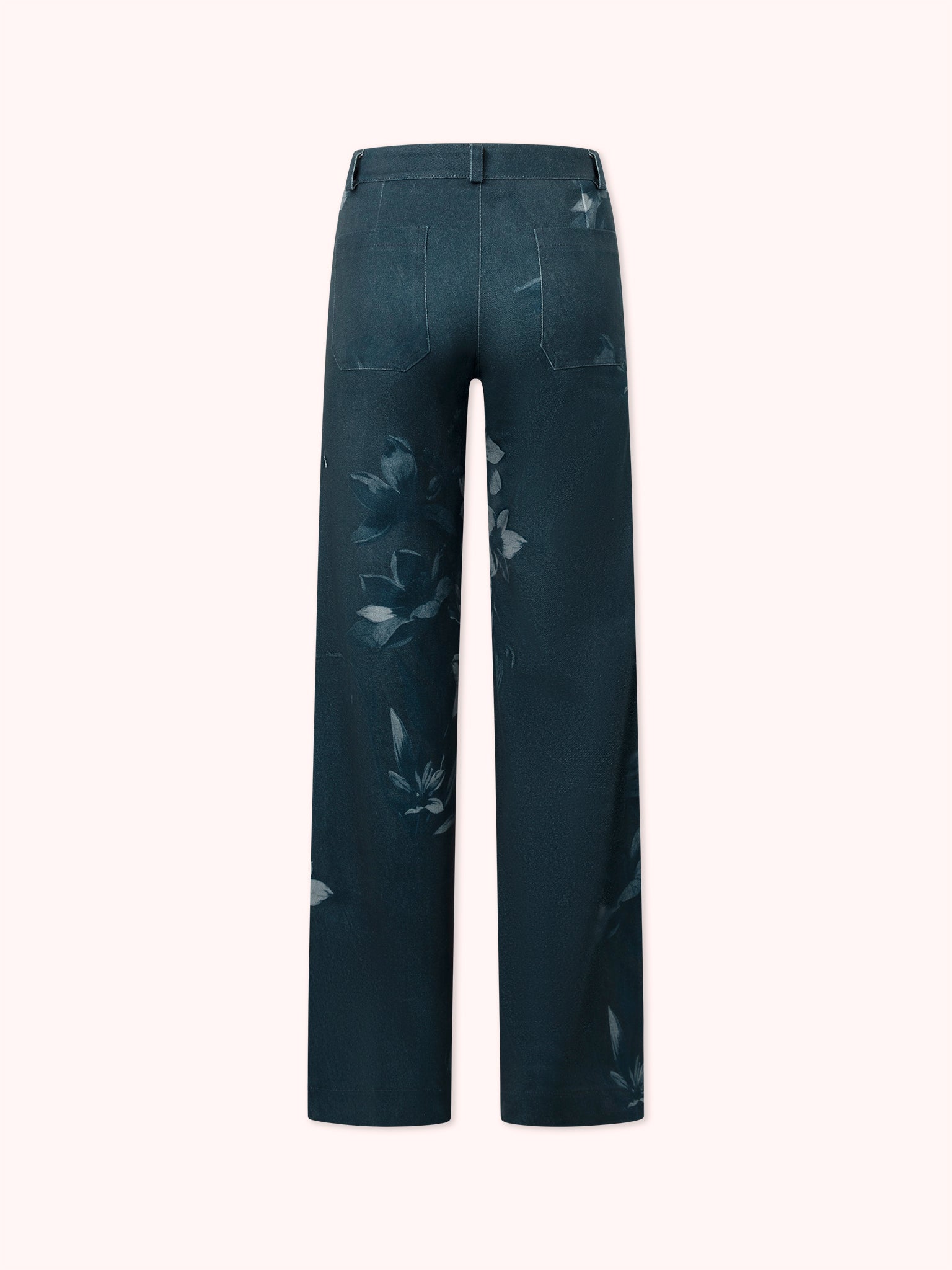 PANTALÓN FLAIRE CON ESTAMPADO FLORAL AZUL MARINO