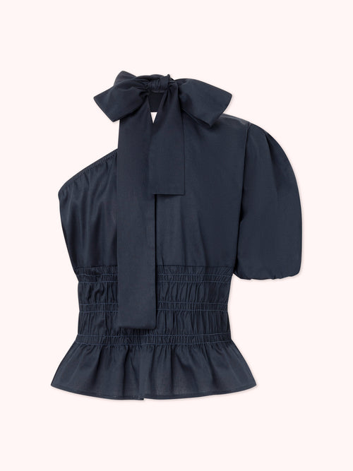 TOP ASIMÉTRICO EN ALGODÓN AZUL MARINO