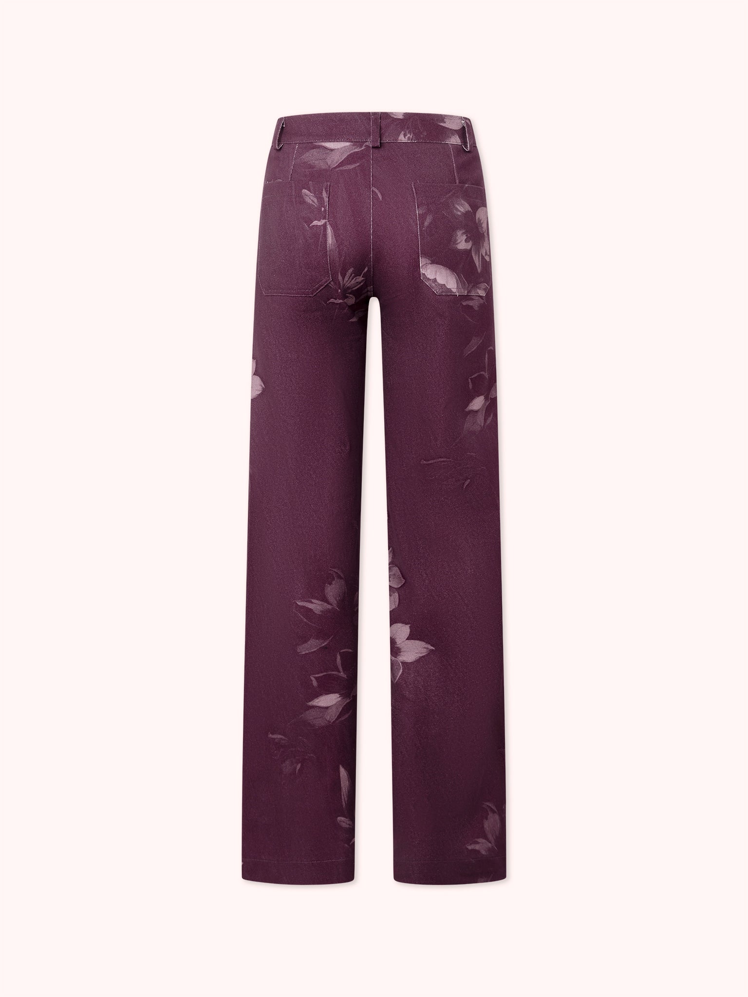 PANTALÓN FLAIRE CON ESTAMPADO FLORAL MORADO
