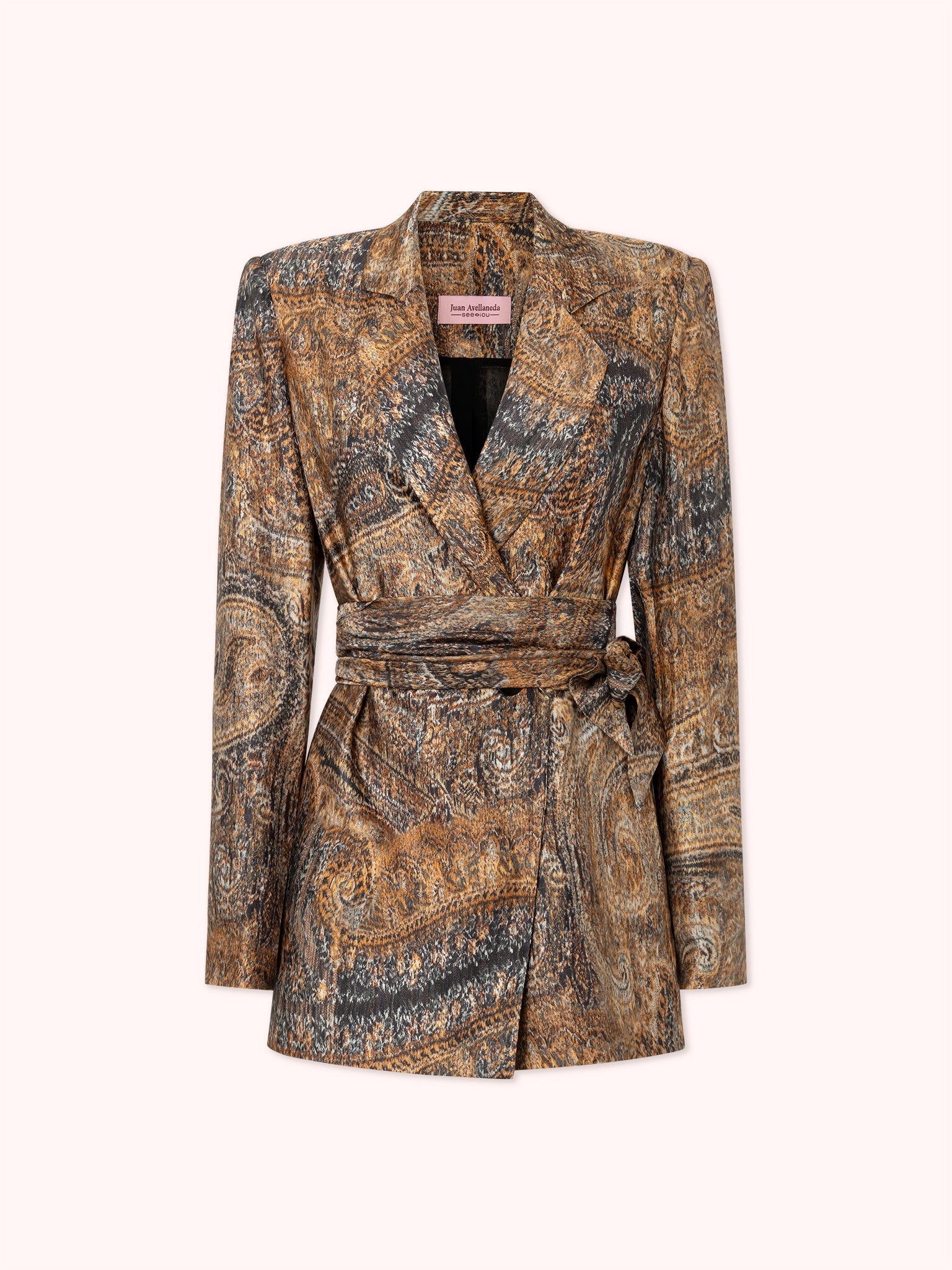 BLAZER CRUZADO ESTAMPADO PAISLEY CON CINTURON