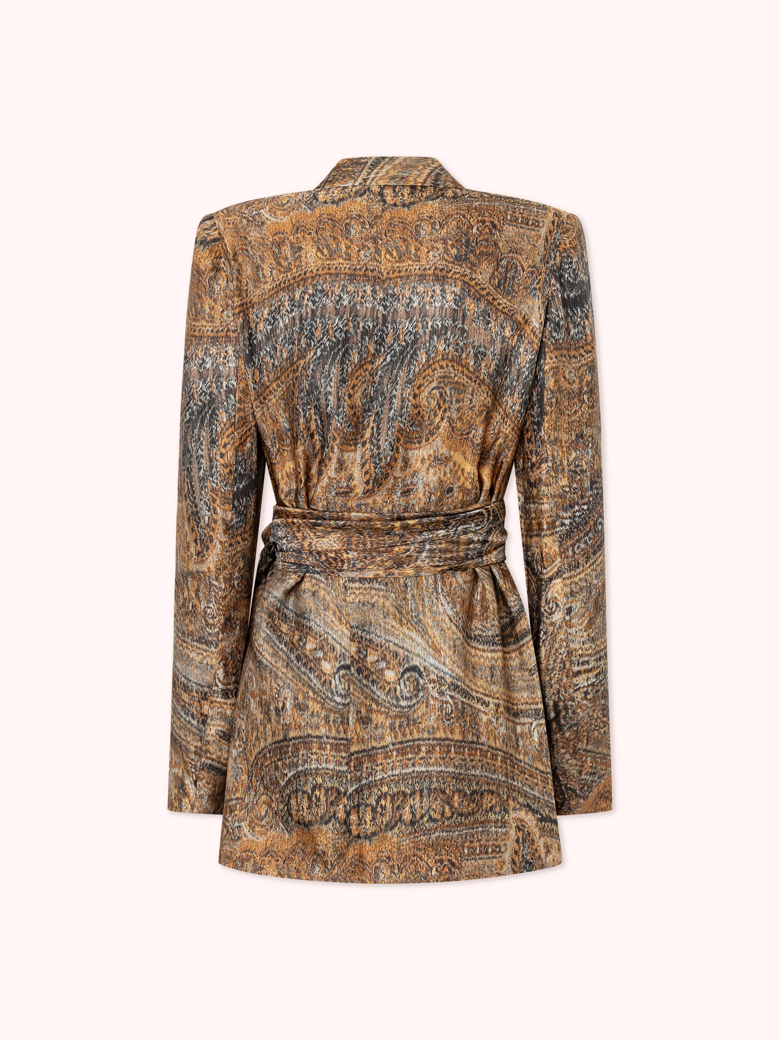 BLAZER CRUZADO ESTAMPADO PAISLEY CON CINTURON