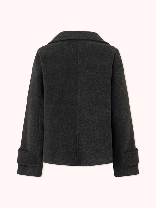 ABRIGO CRUZADO CON CUELLO PERKINS GRIS OSCURO