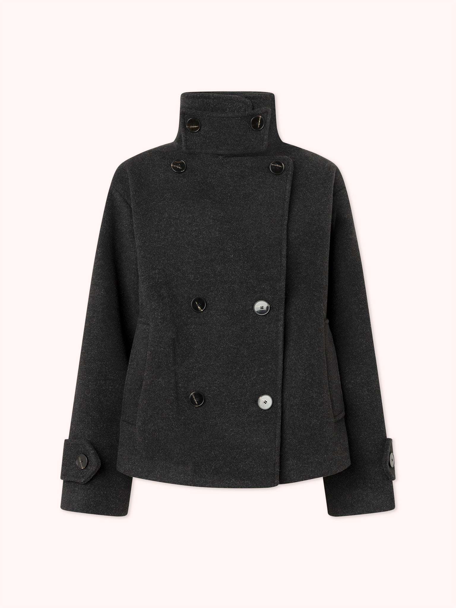 PRE-ORDER ABRIGO CRUZADO CON CUELLO PERKINS GRIS OSCURO