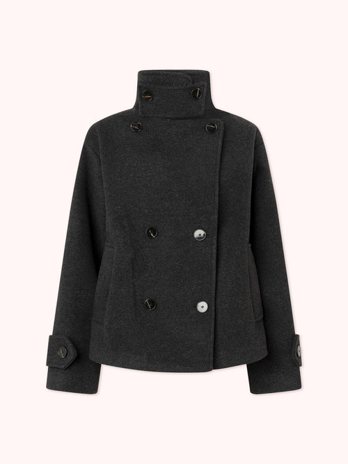 ABRIGO CRUZADO CON CUELLO PERKINS GRIS OSCURO