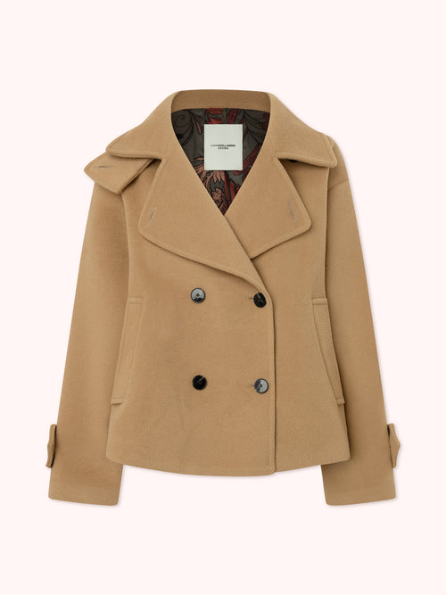 ABRIGO CRUZADO CON CUELLO PERKINS CAMEL