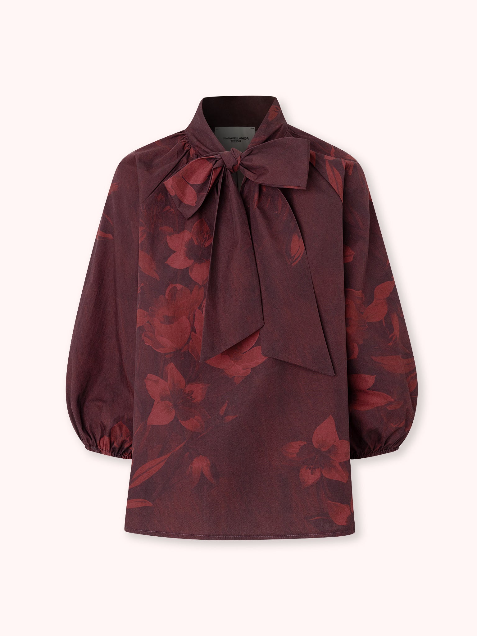 BLUSA MANGA ABULLONADA CON ESTAMPADO FLORAL BURDEOS