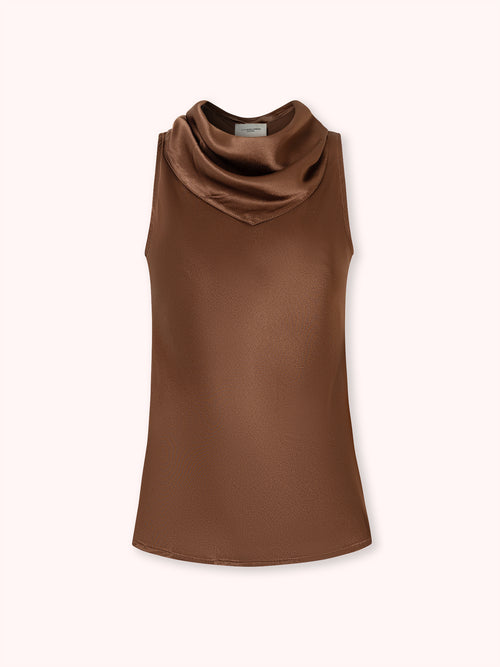 TOP SATINADO CON PAÑUELO MARRÓN
