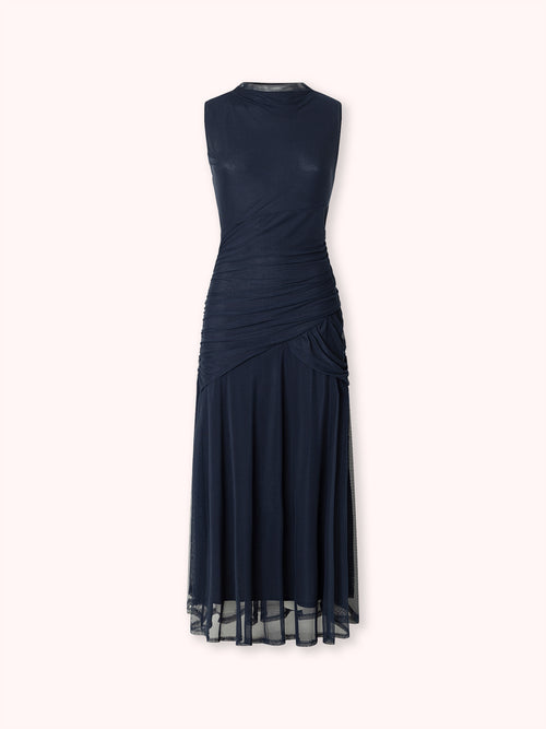 VESTIDO DE TUL DRAPEADO NAVY