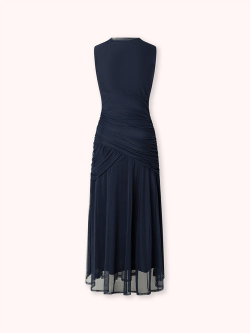 VESTIDO DE TUL DRAPEADO NAVY
