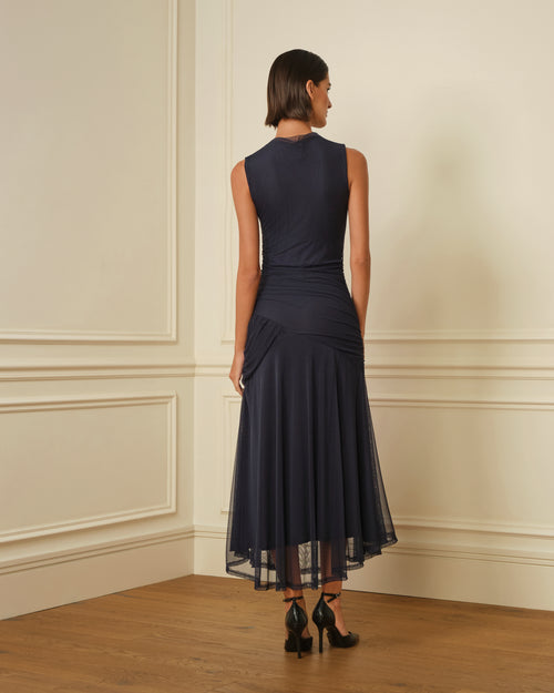 VESTIDO DE TUL DRAPEADO NAVY