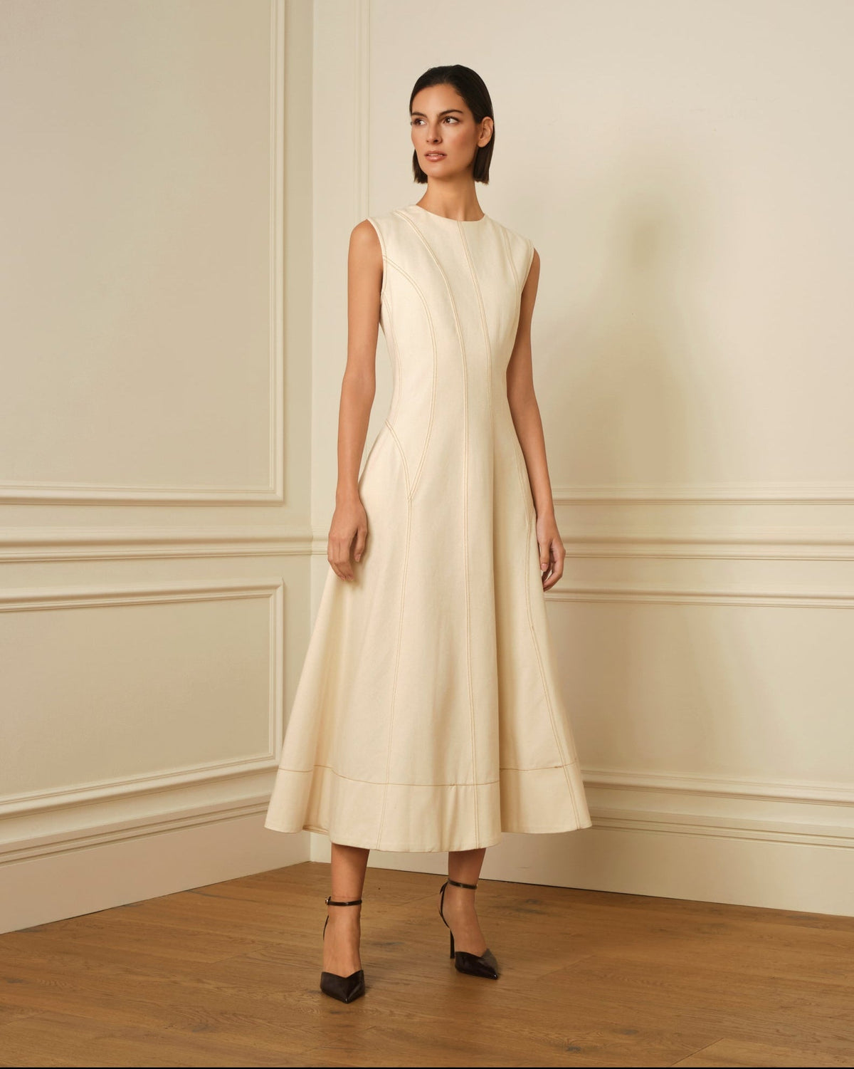 VESTIDO MIDI DENIM CON COSTURAS VISTAS OFF-WHITE