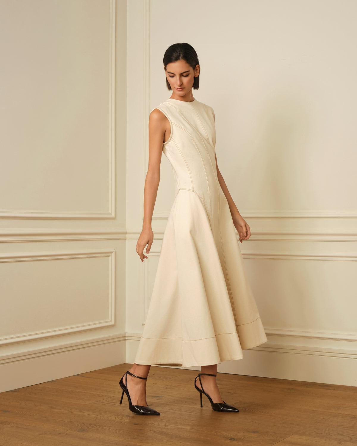 VESTIDO MIDI DENIM CON COSTURAS VISTAS OFF-WHITE