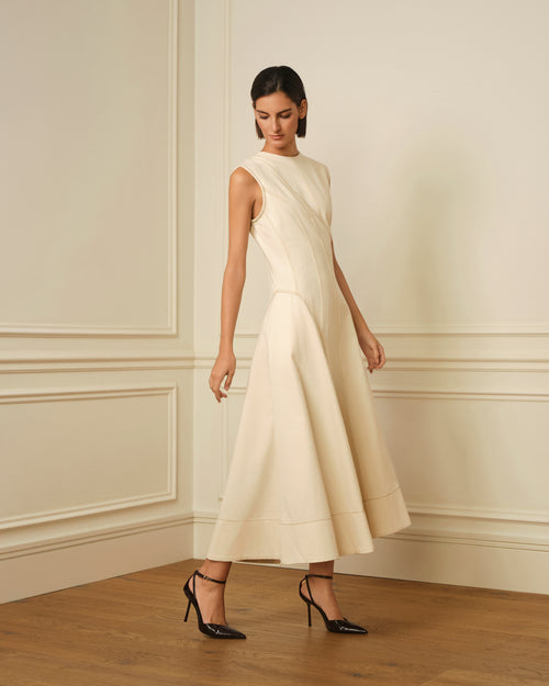 VESTIDO MIDI DENIM CON COSTURAS VISTAS OFF-WHITE