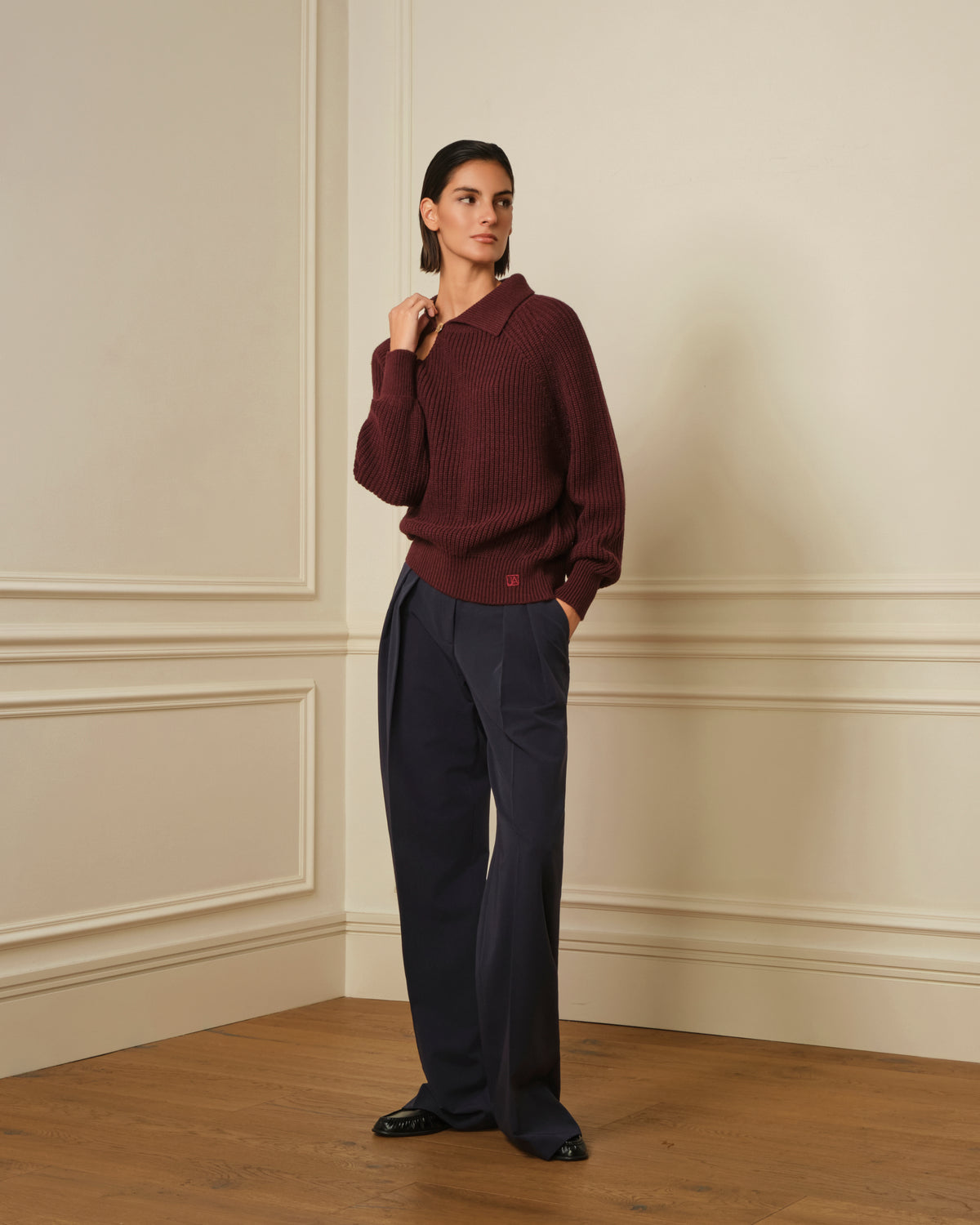 SUÉTER CUELLO POLO BOTÓN BURDEOS
