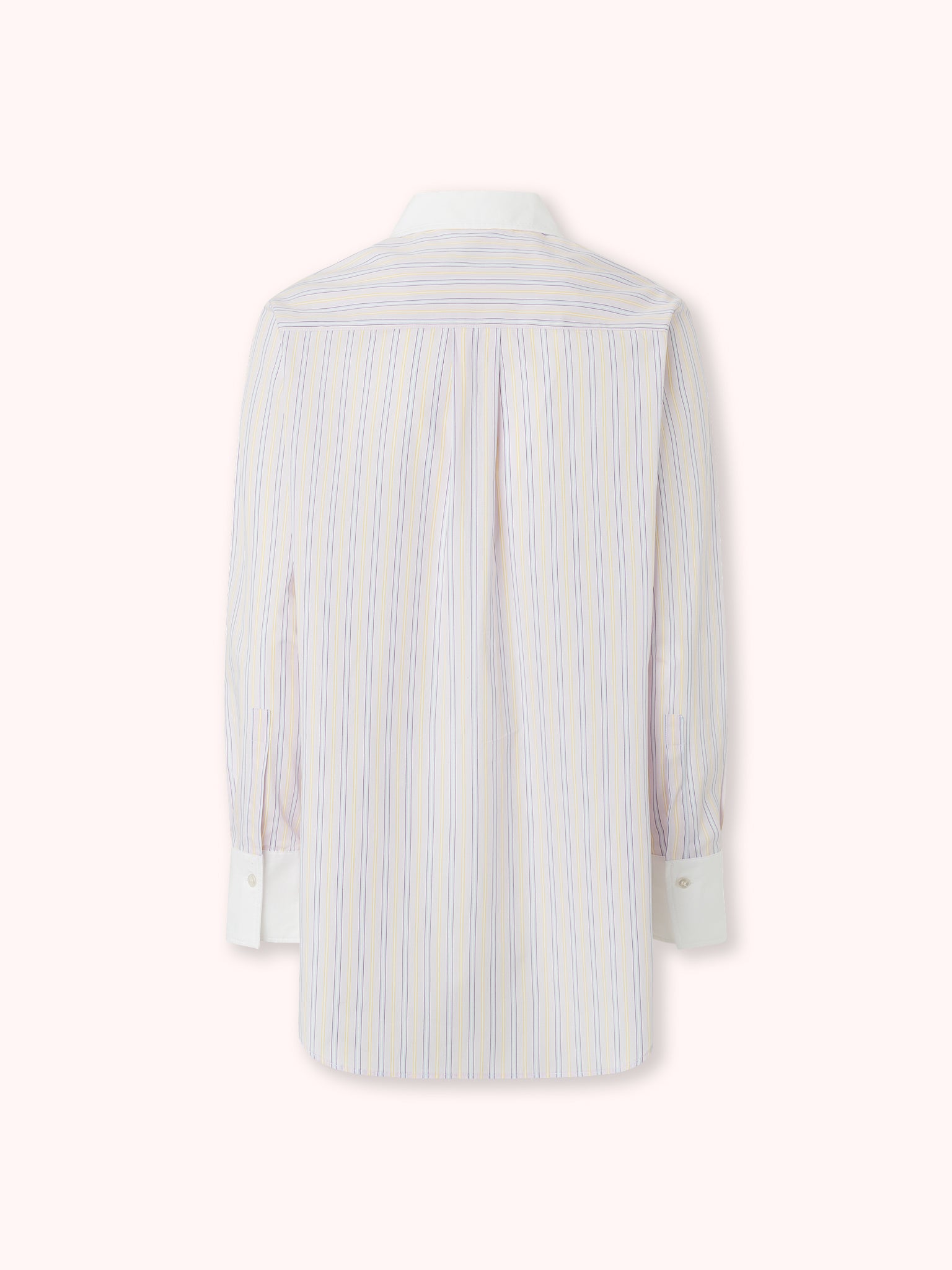 CAMISA CON PUÑO BLANCO Y ESTAMPADO DE RAYAS AZUL