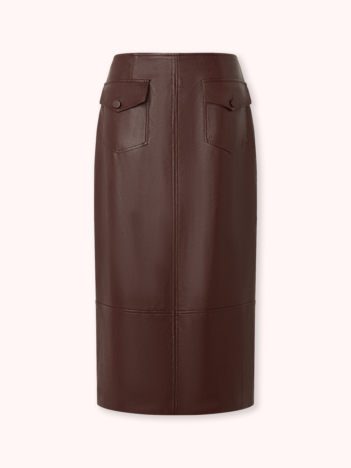 FALDA MIDI CON BOLSILLOS EFECTO PIEL
