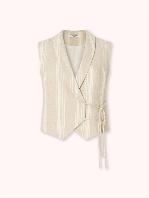 CHALECO CRUZADO DE RAYAS CRUDO