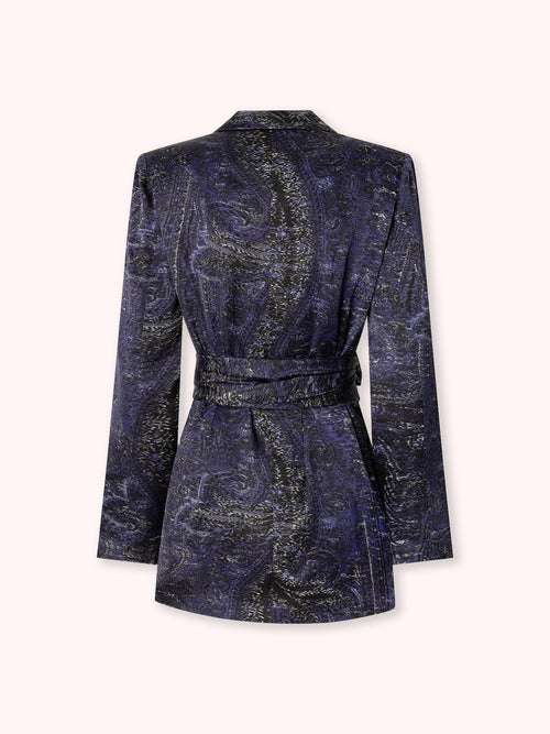 BLAZER SATINADO ESTAMPADO AZUL