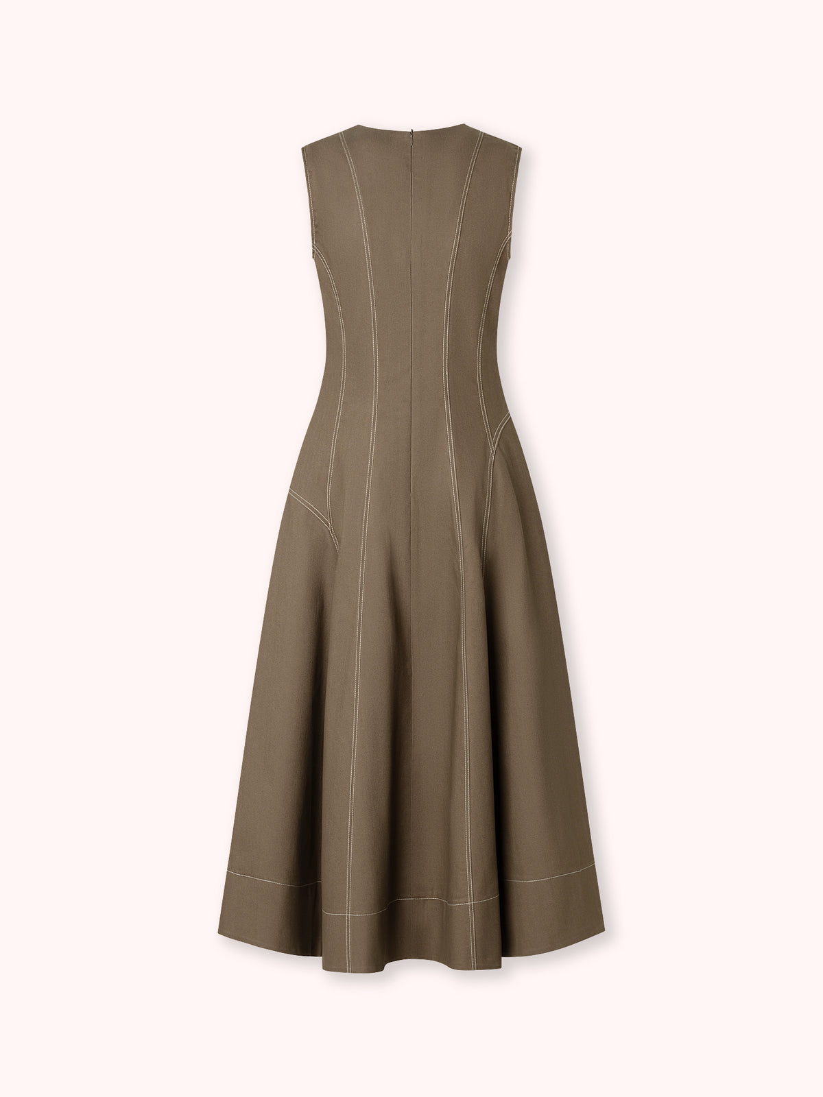 VESTIDO MIDI DENIM CON COSTURAS VISTAS TAUPE