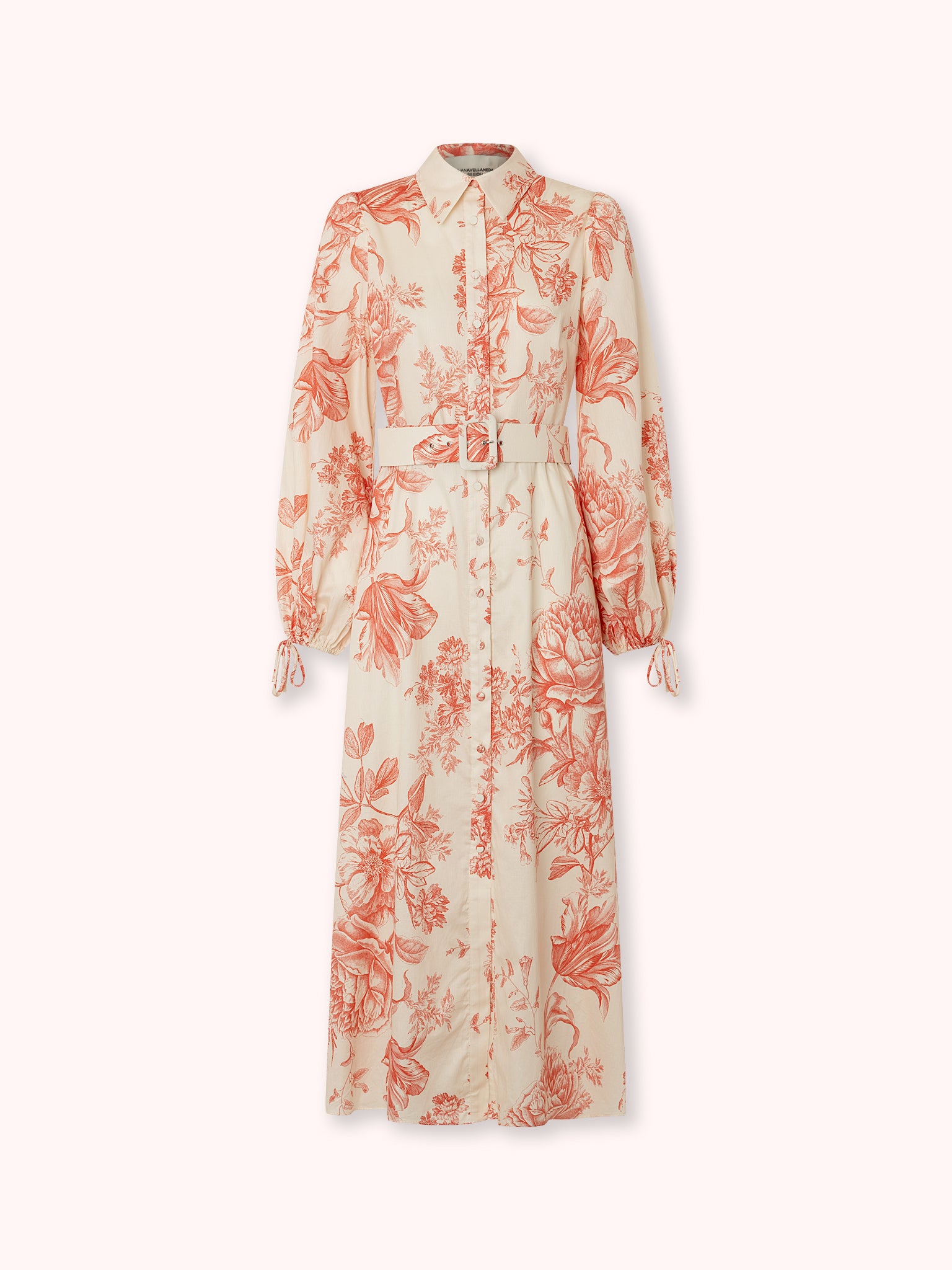 VESTIDO CAMISERO CON CINTURÓN ESTAMPADO ROSA