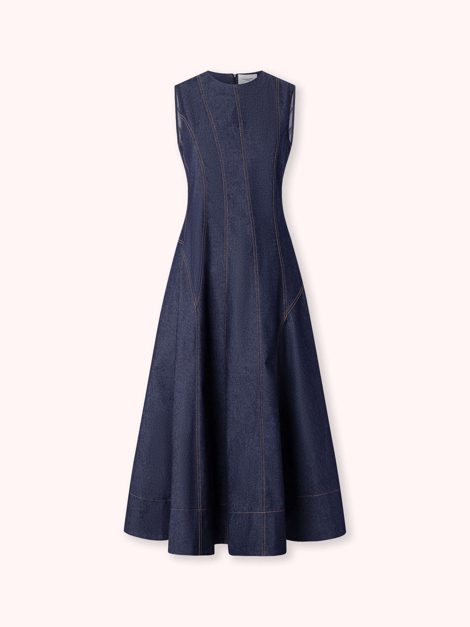 VESTIDO MIDI DENIM CON COSTURAS VISTAS AZUL