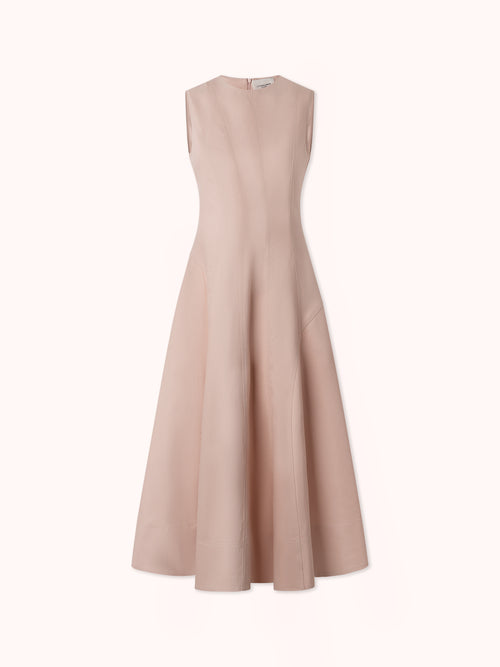 VESTIDO MIDI DENIM CON COSTURAS VISTAS ROSA