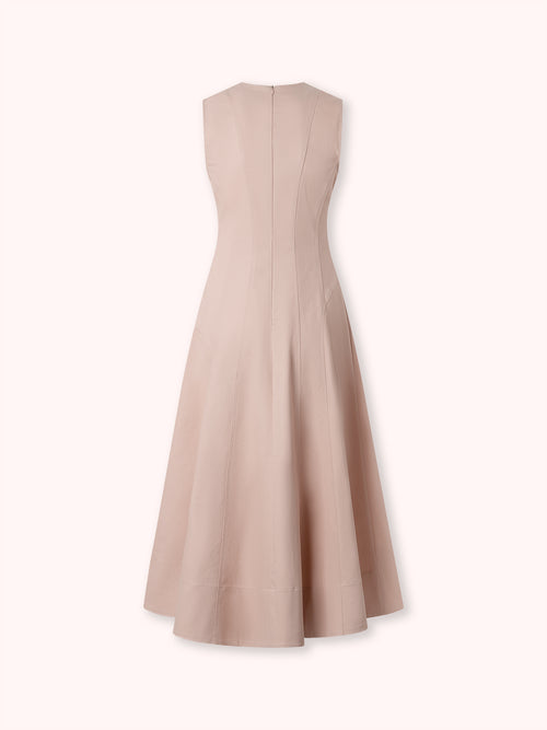 VESTIDO MIDI DENIM CON COSTURAS VISTAS ROSA