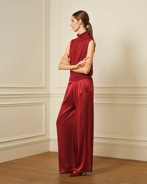 PANTALÓN PALAZZO SATINADO BURDEOS