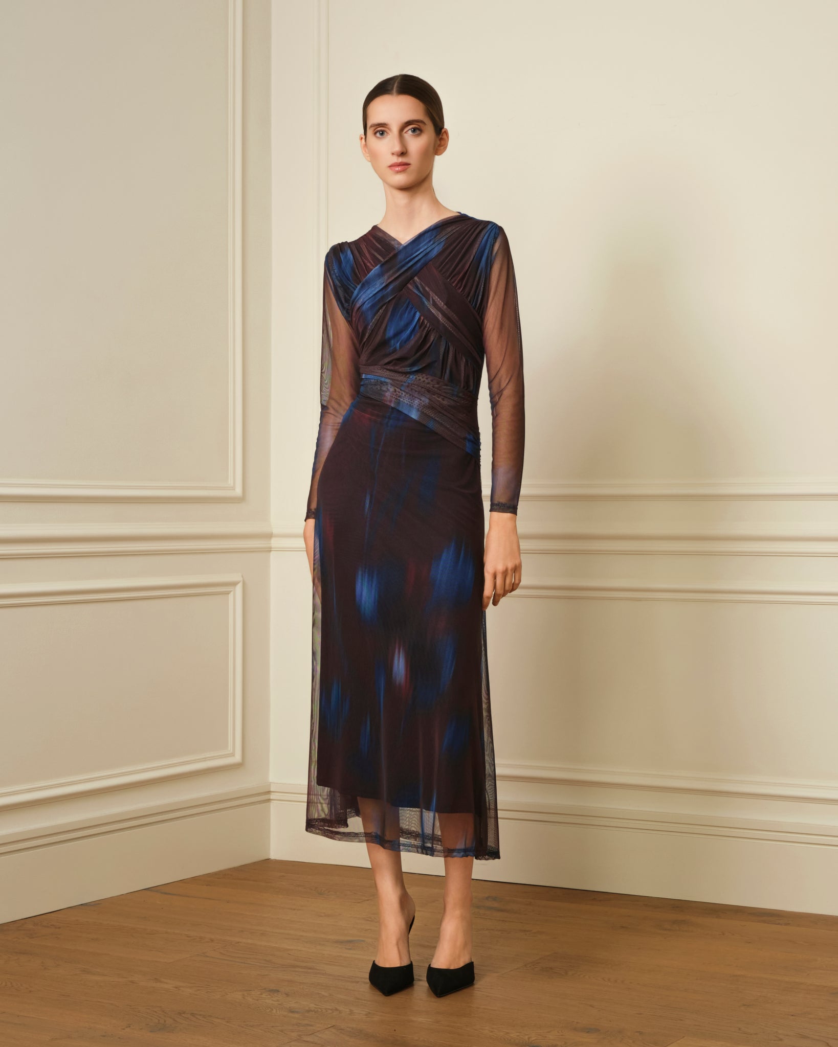 VESTIDO DE TUL CON DRAPEADO CRUZADO PLUM