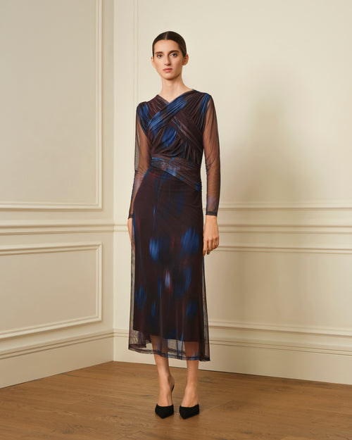 VESTIDO DE TUL CON DRAPEADO CRUZADO PLUM