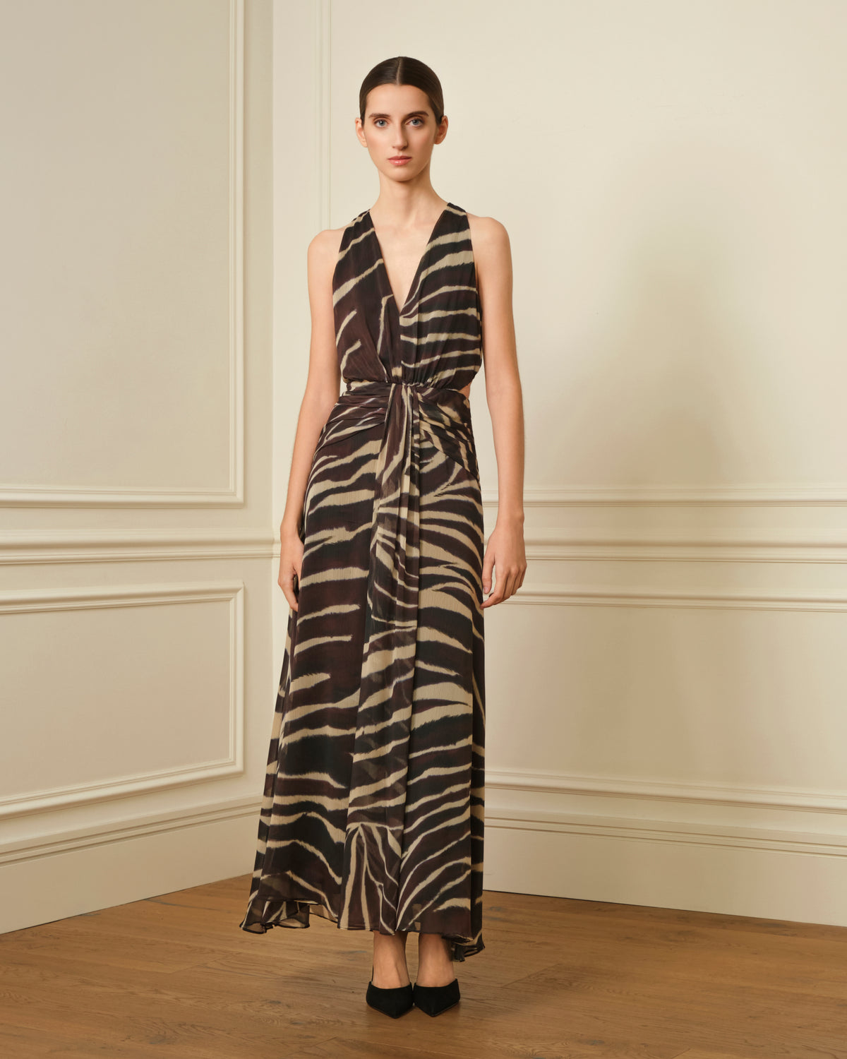 VESTIDO MIDI DE GASA CON ESTAMPADO