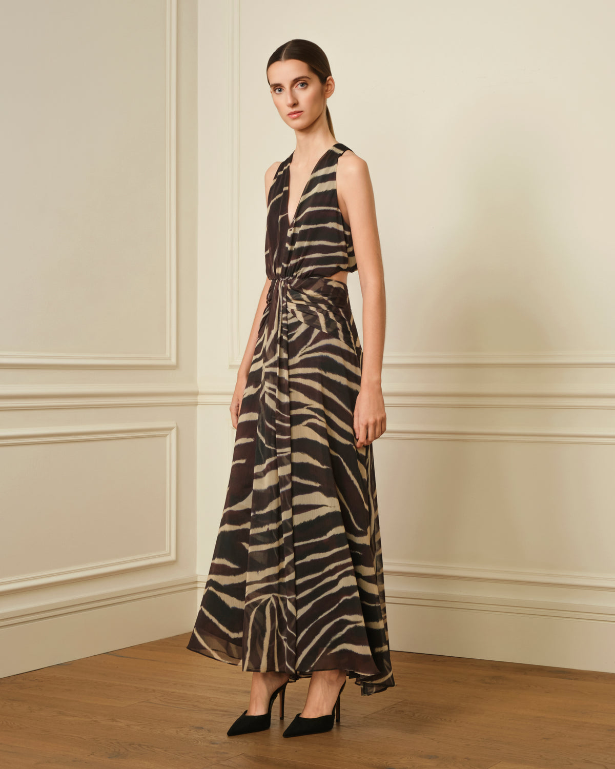 VESTIDO MIDI DE GASA CON ESTAMPADO