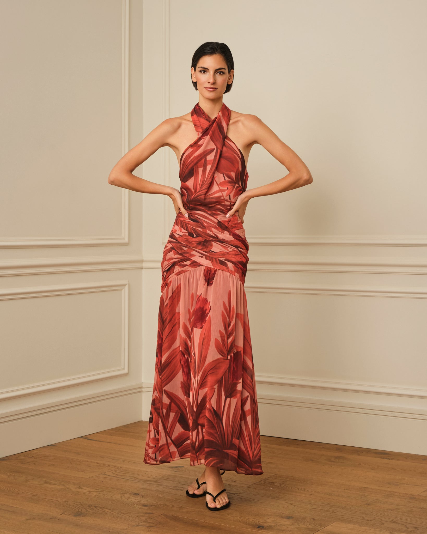VESTIDO HALTER ESTAMPADO DRAPEADO