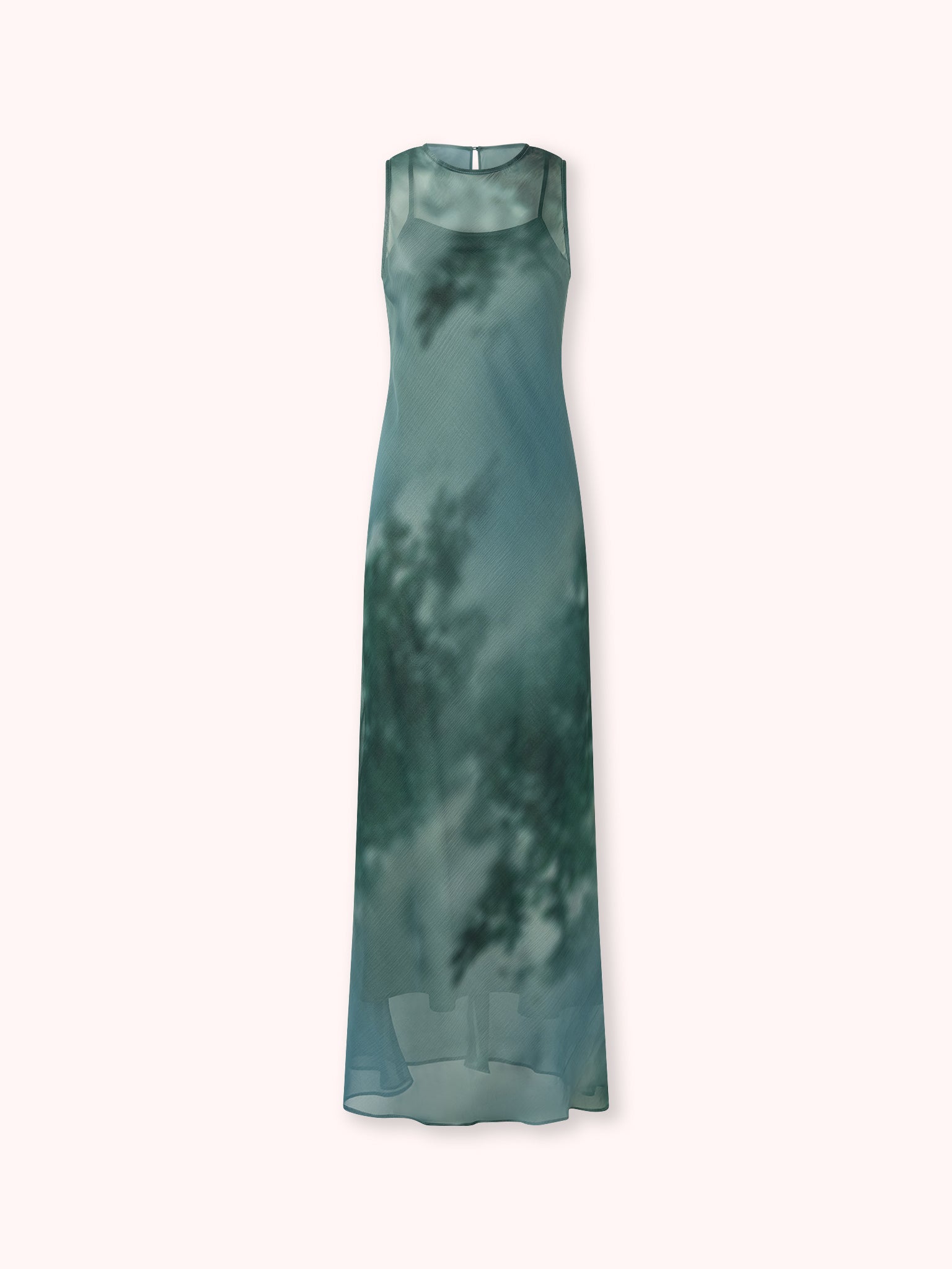 VESTIDO LARGO GASA CON ESTAMPADO VERDE