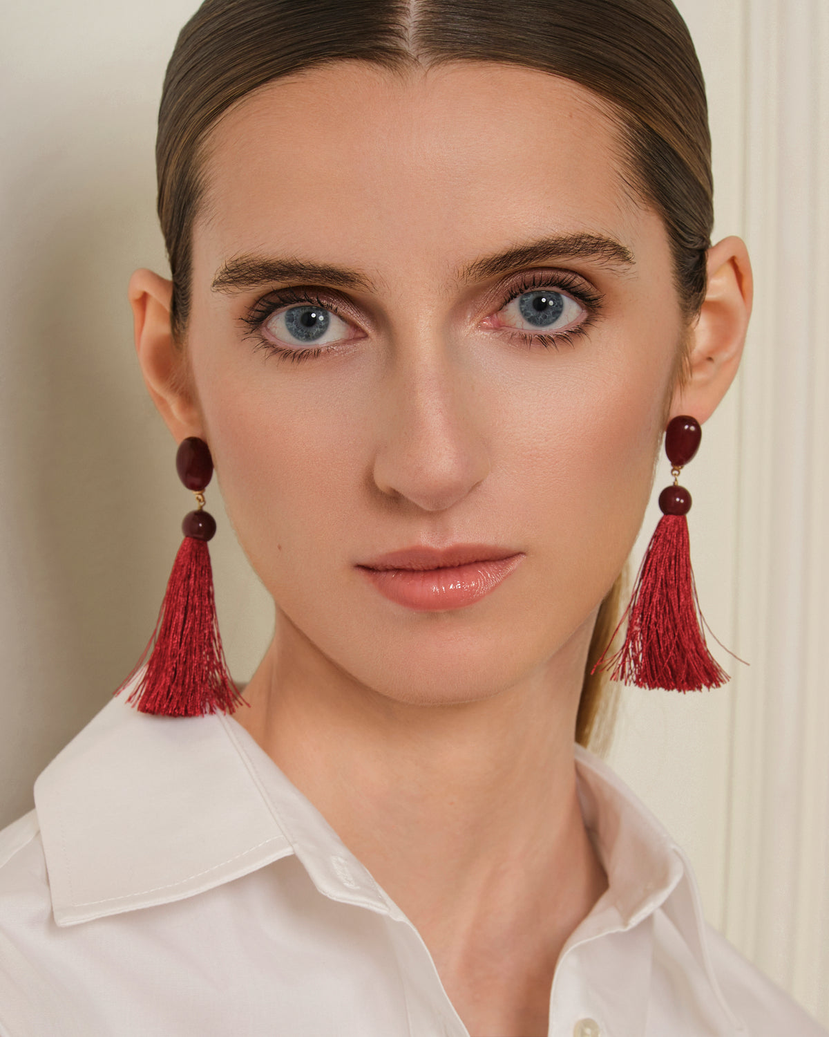 PENDIENTES LARGOS DE FLECOS ROJO