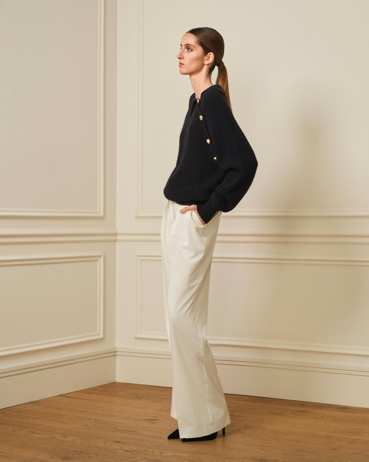 SUÉTER DE CUELLO ALTO BOTONES NAVY