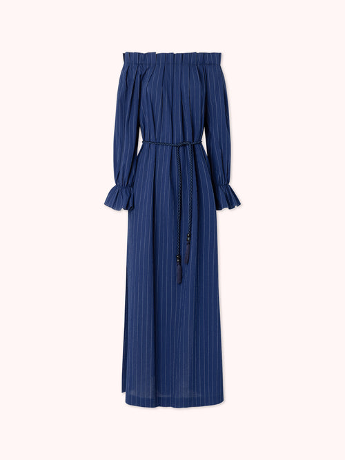 VESTIDO BARDOT ESTAMPADO RAYAS AZUL