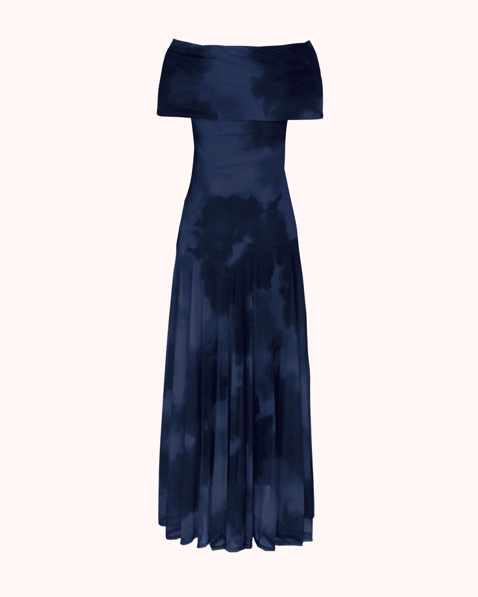 VESTIDO OFF SHOULDER DE TUL AZUL