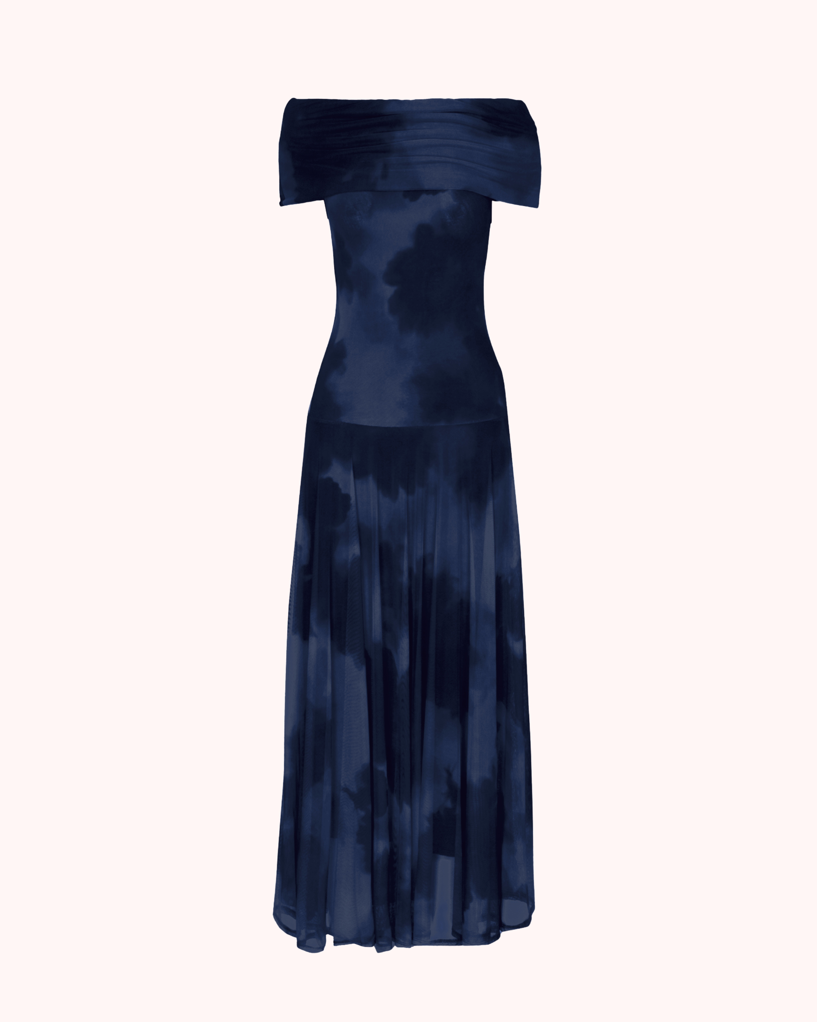 VESTIDO OFF SHOULDER DE TUL AZUL