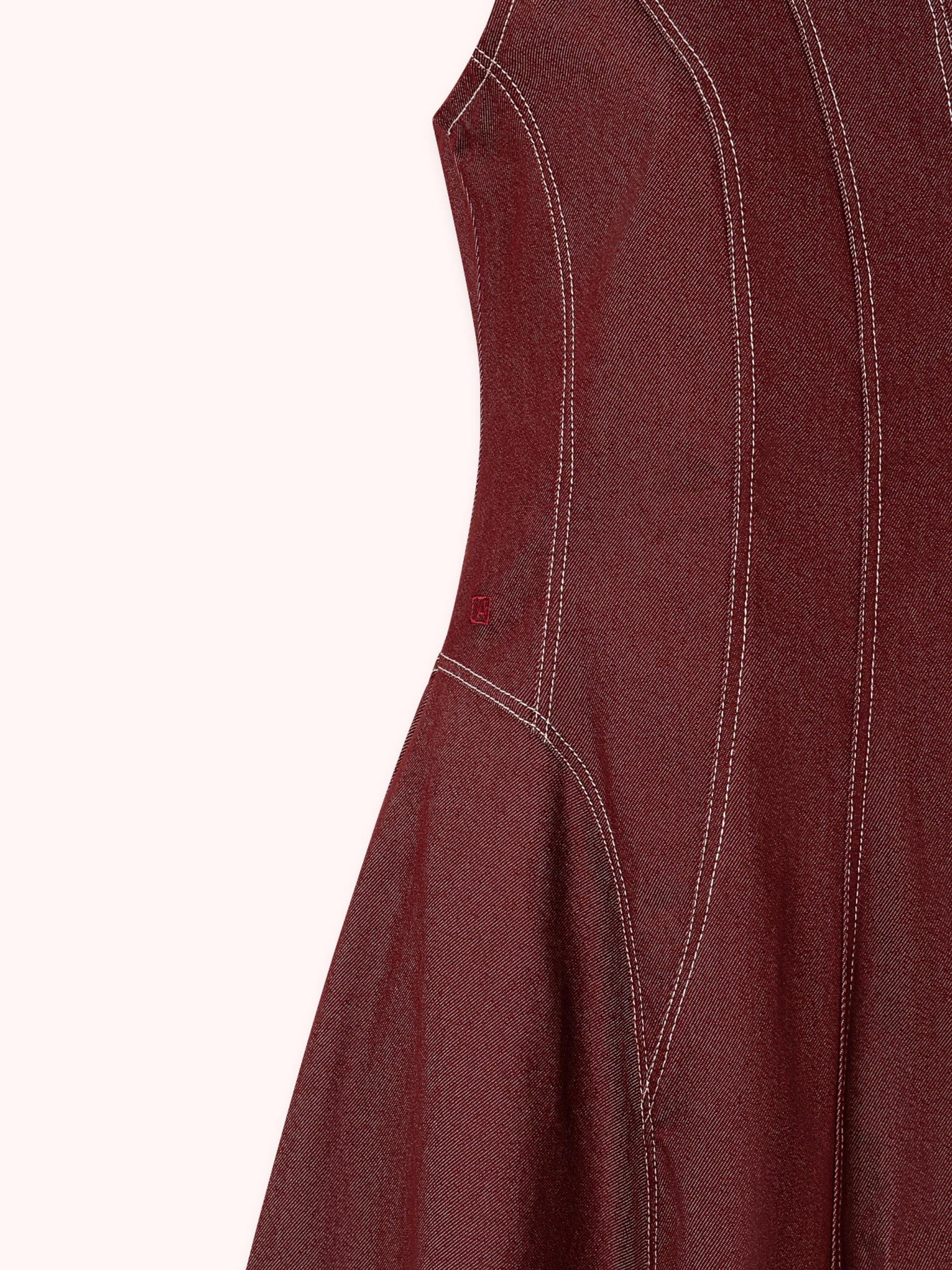 VESTIDO MIDI DENIM CON COSTURAS VISTAS GRANATE