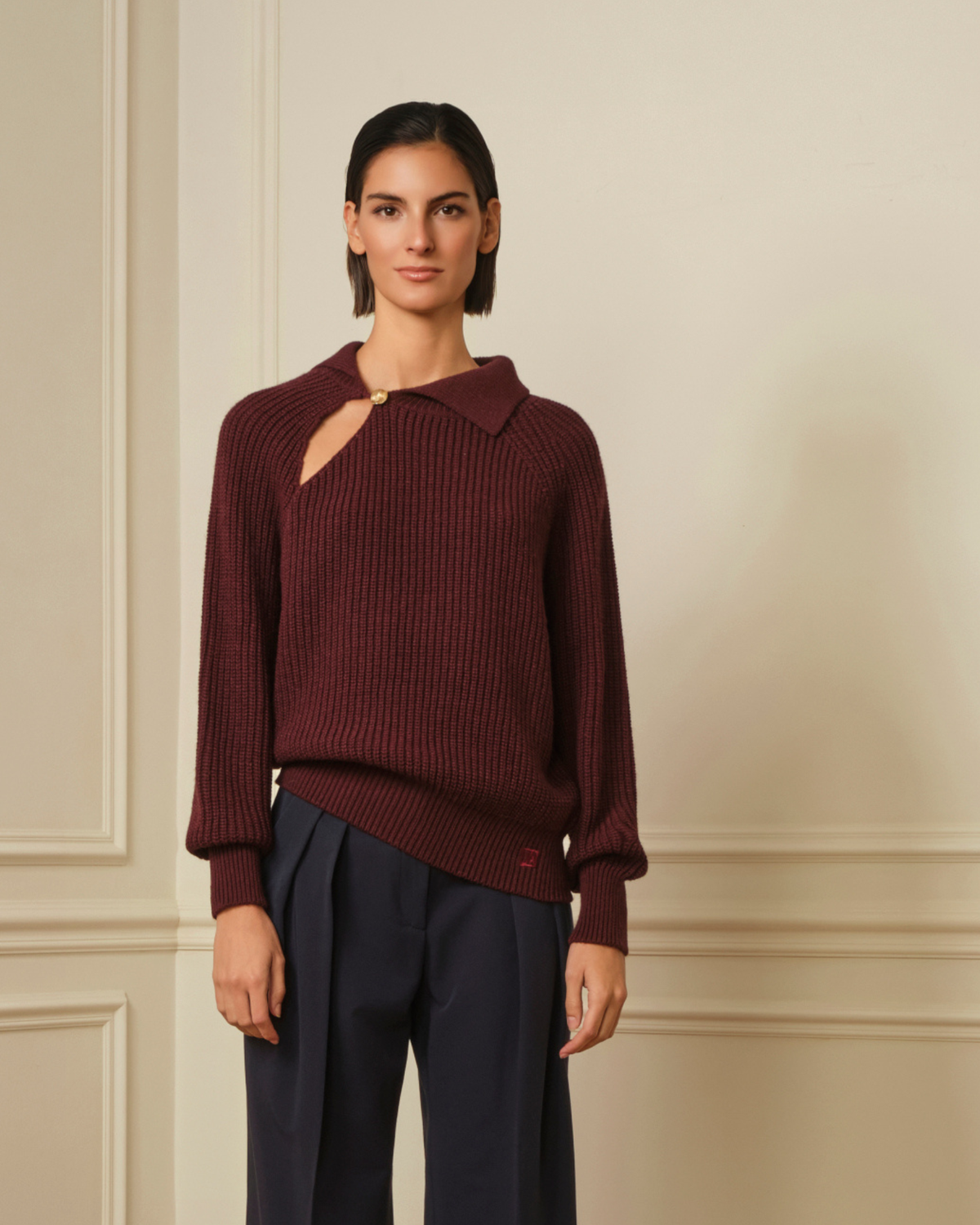 SUÉTER CUELLO POLO BOTÓN BURDEOS