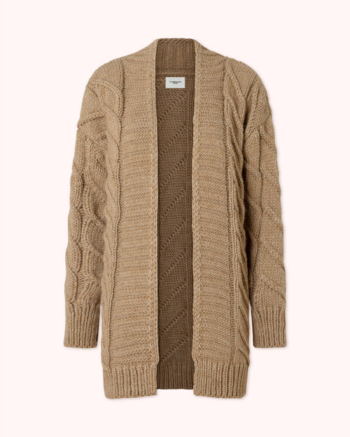 CÁRDIGAN LARGO DE PUNTO CAMEL