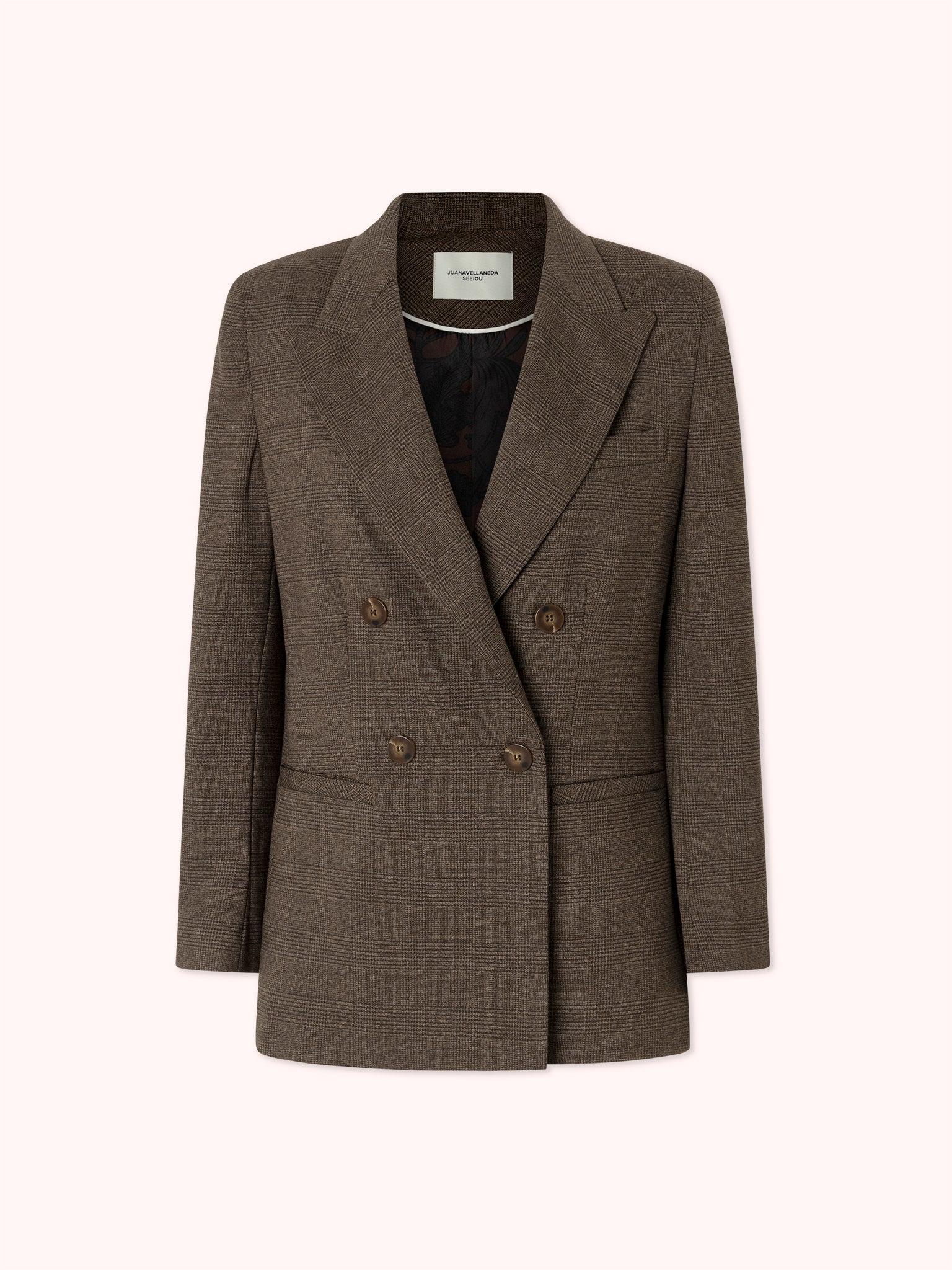 BLAZER CRUZADA DE CUADROS MARRÓN