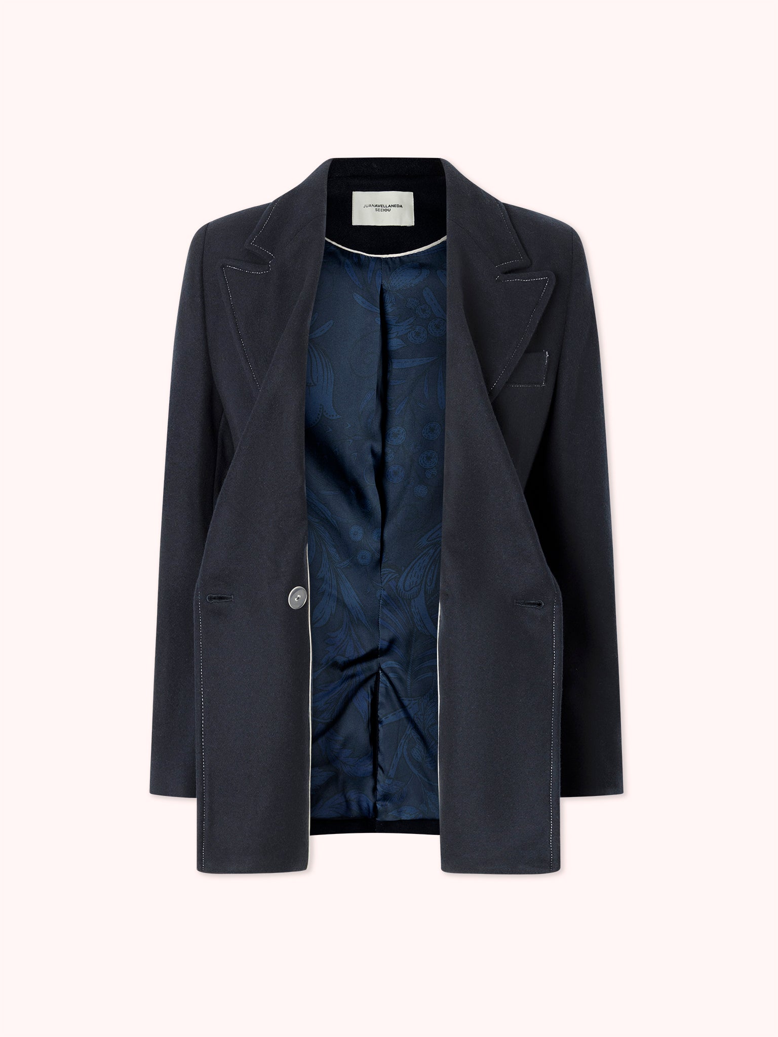 BLAZER CRUZADA CON COSTURAS VISTAS AZUL MARINO