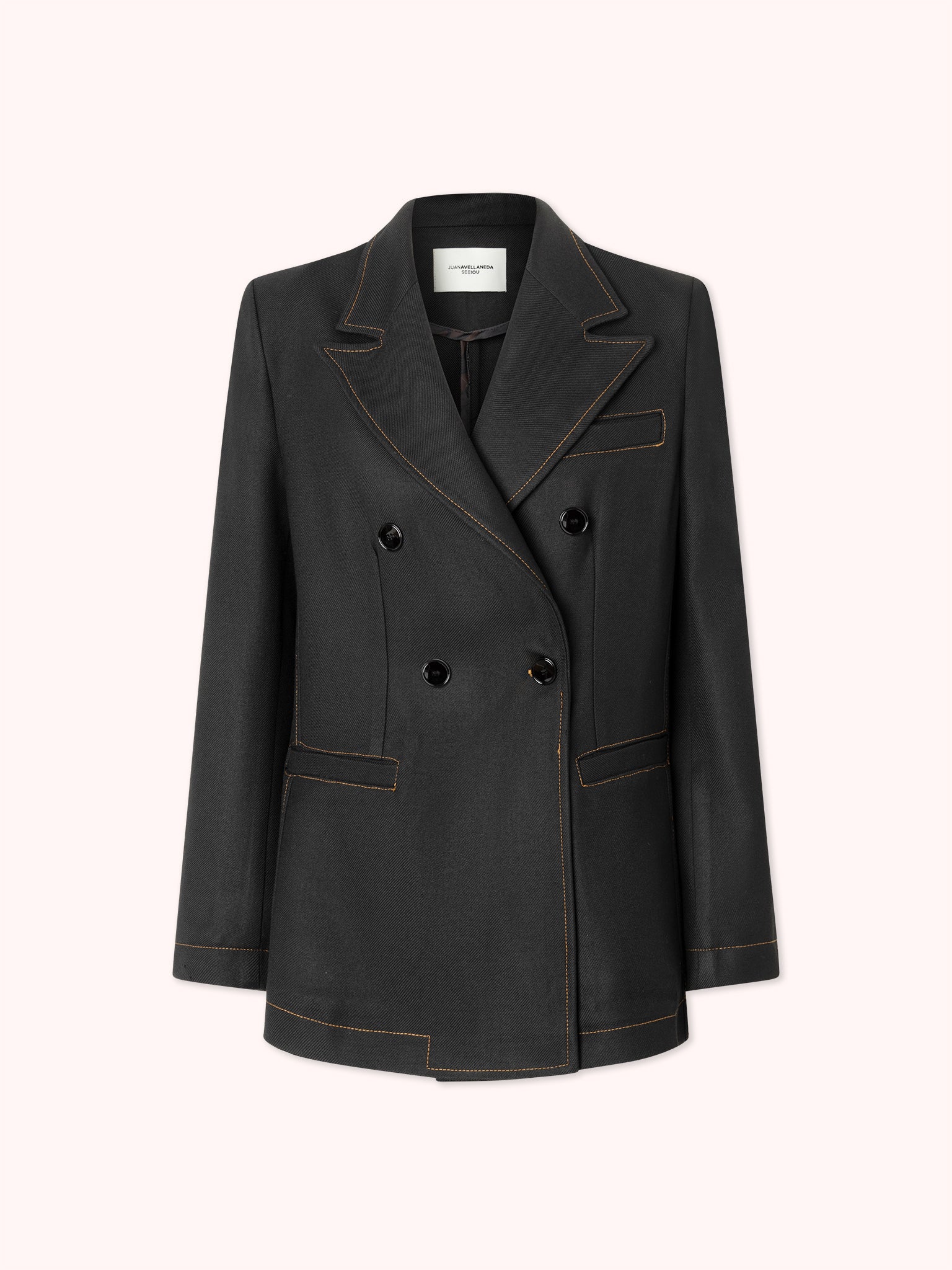 BLAZER CRUZADA CON COSTURAS VISTAS NEGRO