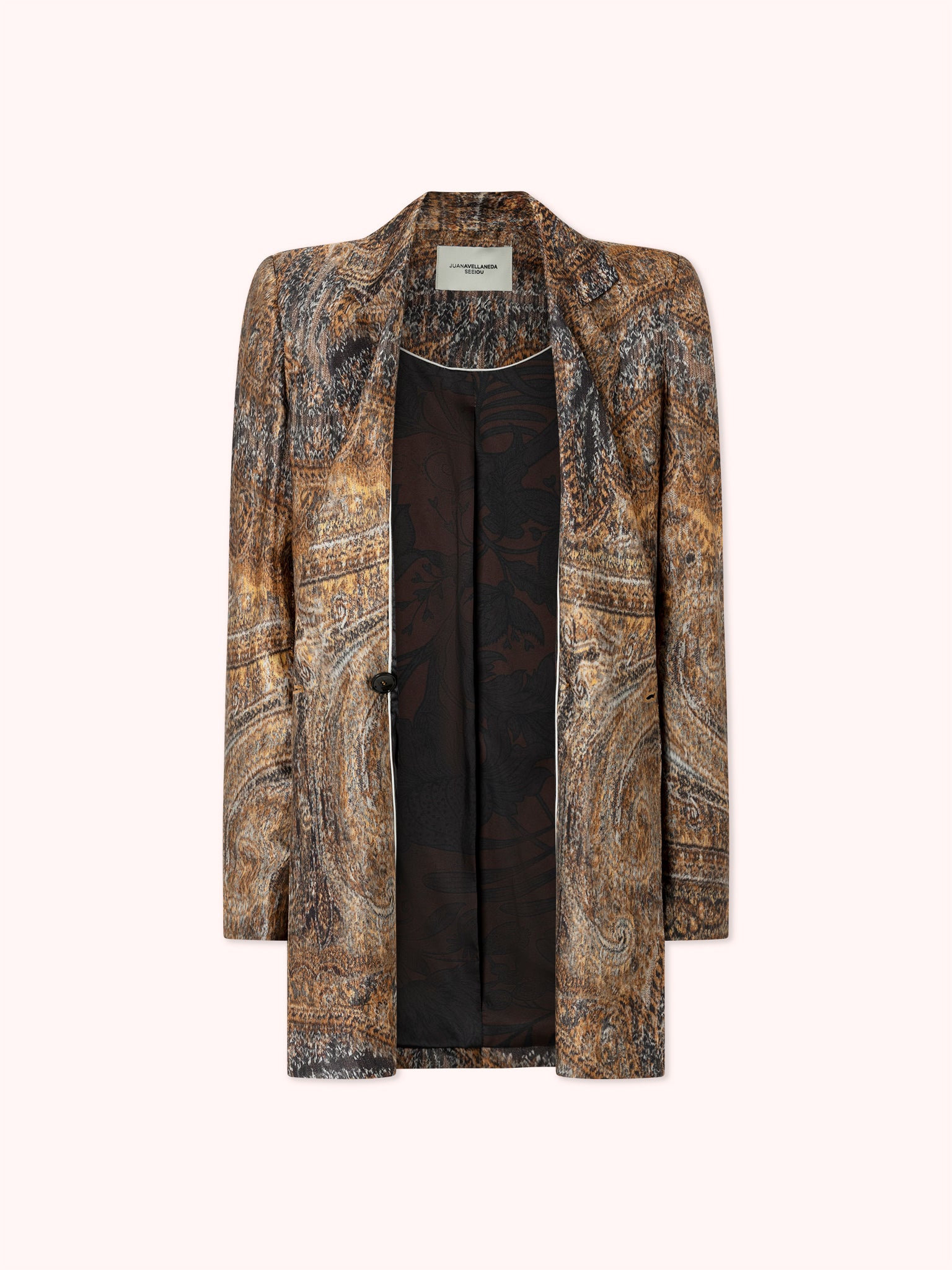 BLAZER CRUZADO ESTAMPADO PAISLEY CON CINTURON