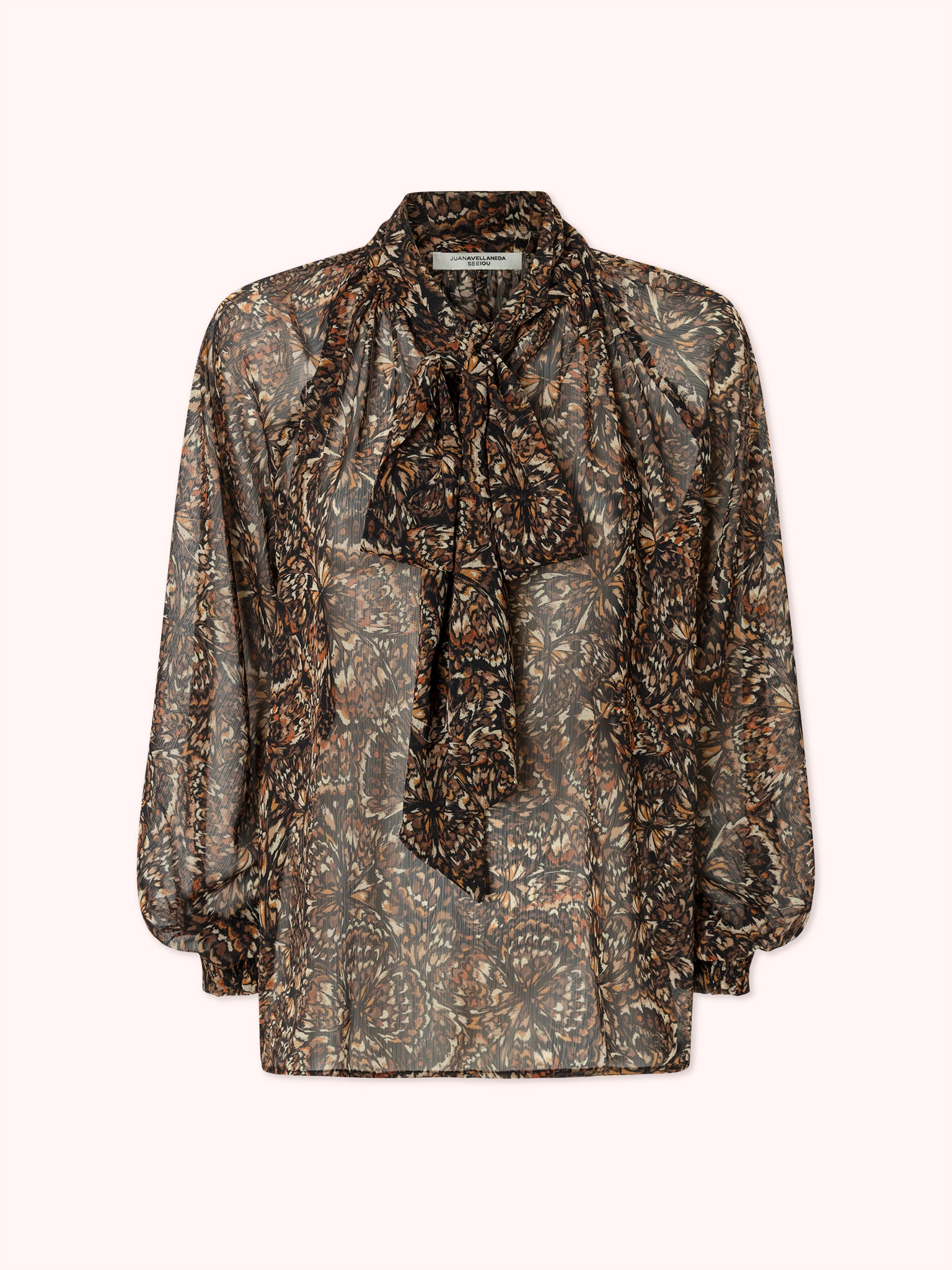 BLUSA LAZADA CON ESTAMPADO MARRÓN