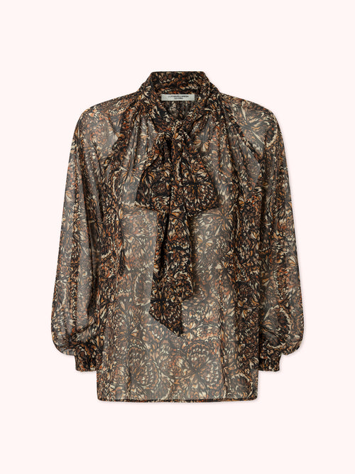 BLUSA LAZADA CON ESTAMPADO MARRÓN